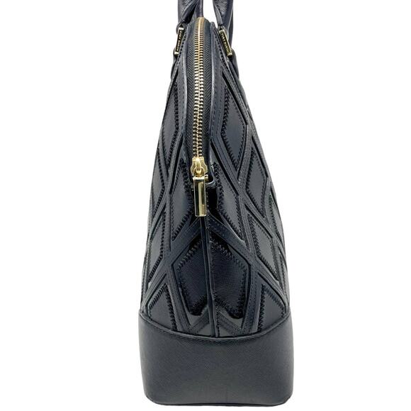 Tory Burch Robinson Logo Monogram Leather Dome Tote Shoulder Bag Black Gold - Picture 6 of 14